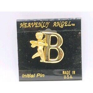 5/$25 Luca Razza Goldtone Cherub Letter B, Brooch pin 1 x1 Heavenly Angel